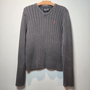 Abercrombie & Fitch Y2k Sweater Large Men's Gray Ribbed V-Neck
